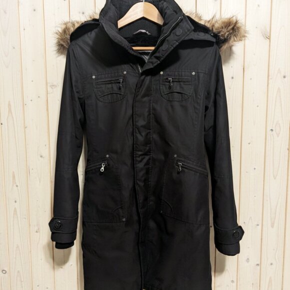 ARITZIA TNA Verbier Parka Black Long Coat Faux Fur Hood Women's (S) Winter - Picture 4 of 12